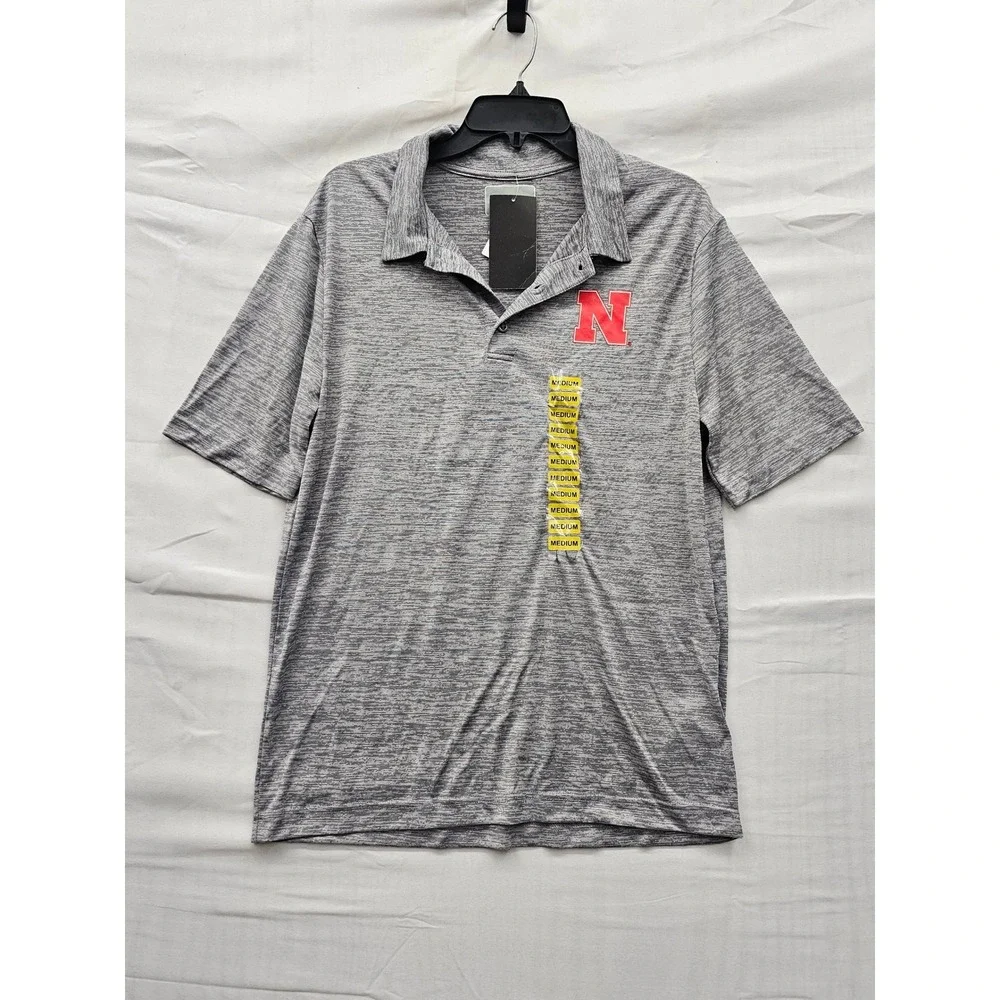 Captivating Mens Nebraska Huskers Polo Shirt Gray Polyester Athletic Size Medium